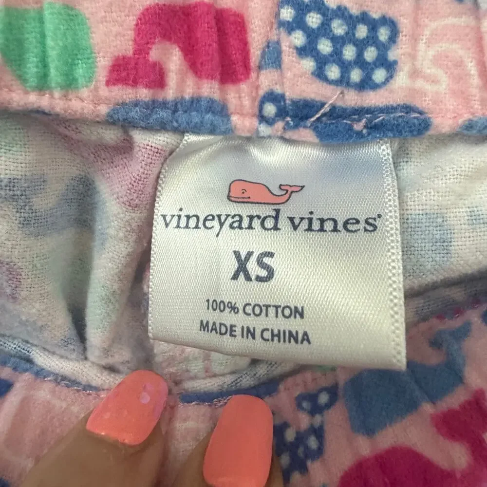 Vineyard Vines Womens Whale Print Flannel Pajama Pants Wide Leg Preppy Colorful